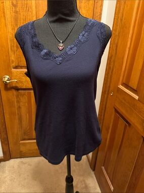 Karen Scott Navy Lace-Trim Camisole